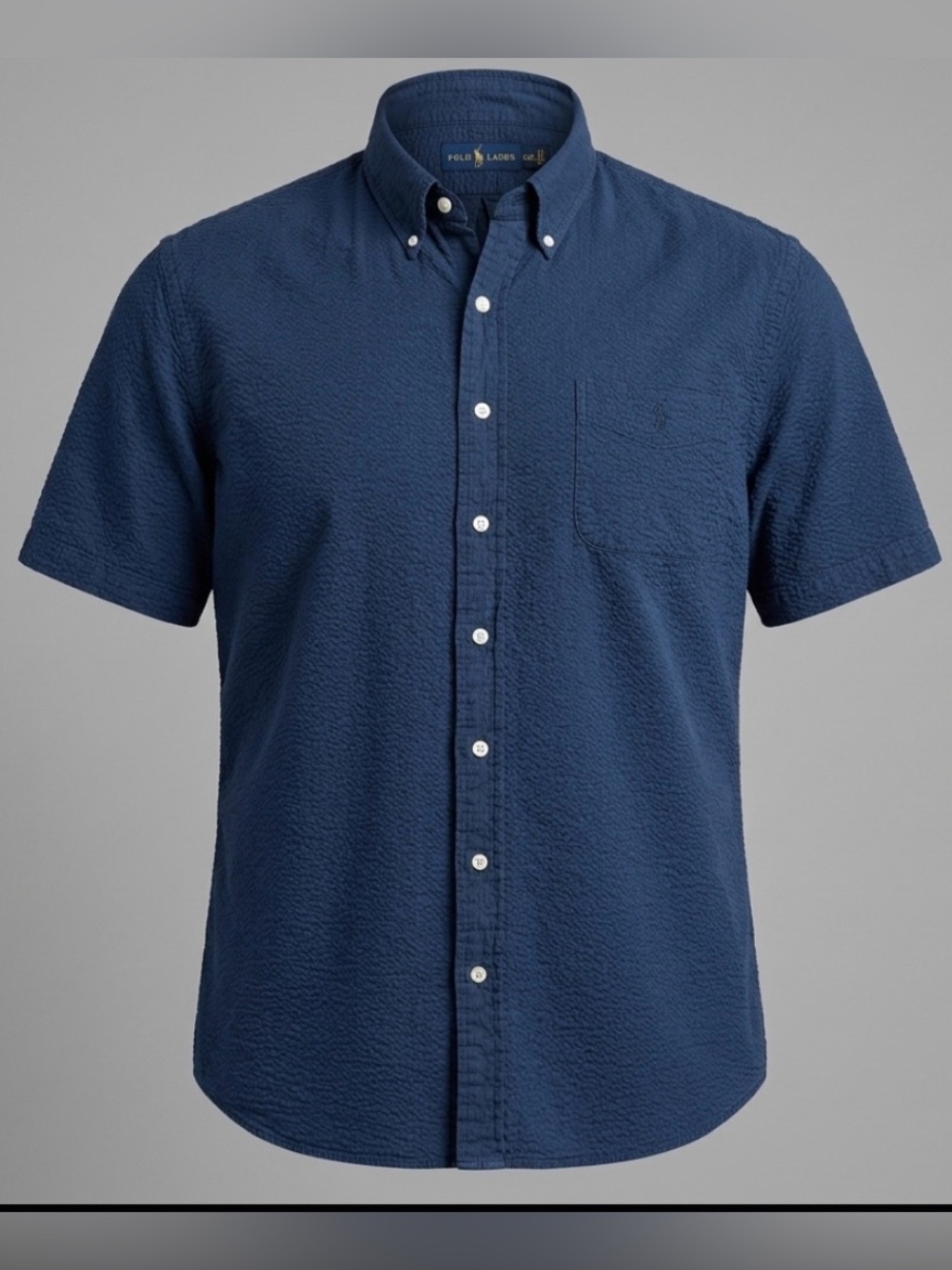 Polo Ralph Lauren Seersucker Shirt Men XXL Short Sleeve Navy Blue Button Down